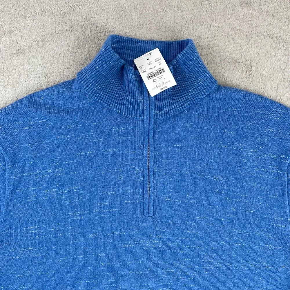 J.Crew‎ Ragland Half-Zip Sweater Men XL Blue Cotton Mock Neck Casual NWT $98